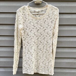 Anthropologie | E by Eloise Cream Ivory Lace Long Sleeve Top size Small